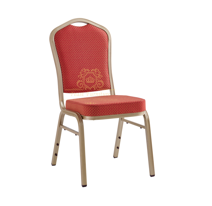 ZY-L112 Feast Furniture Deluxe red patterned banquet chair with gold metal frame